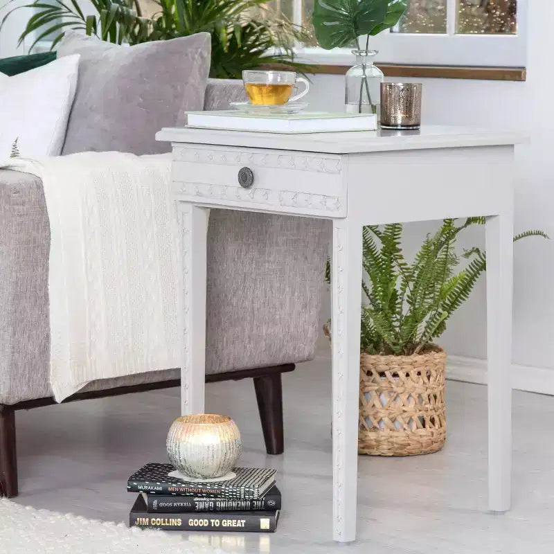 Comodino con cassetto grigio chiaro