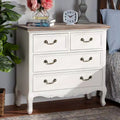 Amalie 4 Drawer Accent Dresser White/Oak - Baxton Studio: French Provincial Style, Brass Handles, Fully Assembled