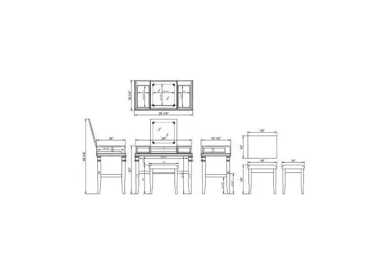 Tavolo da Trucco Tradizionale con Specchio, Top Sollevabile, 2 Cassetti e Sgabello Imbottito Bianco in Legno