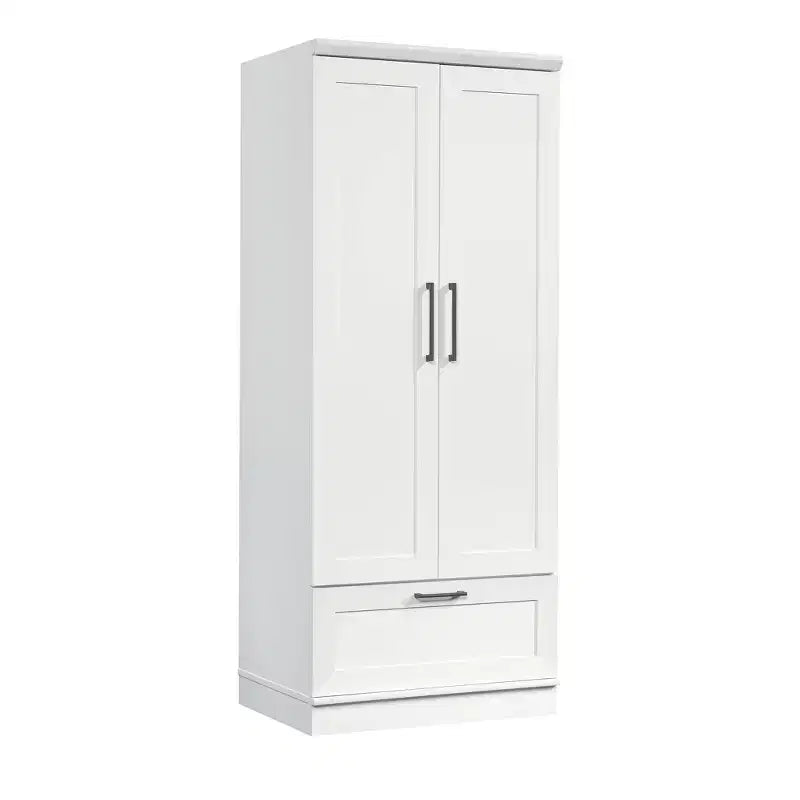 Homeplus Wardrobe Soft White - Sauder: MDF Construction, 2-Door Armoire Dresser with Drawers & Metal Hardware