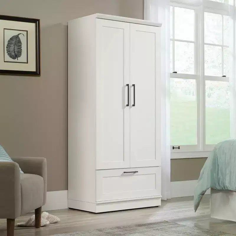 Armadio Bianco Morbido - : Struttura in MDF, Armadio a 2 ante con cassetti e Minuteria in Metallo