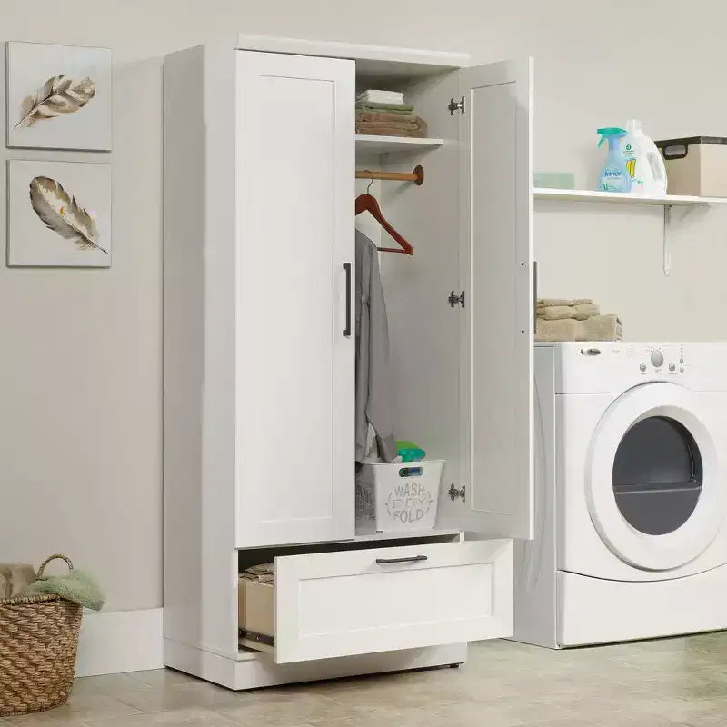Armadio Bianco Morbido - : Struttura in MDF, Armadio a 2 ante con cassetti e Minuteria in Metallo