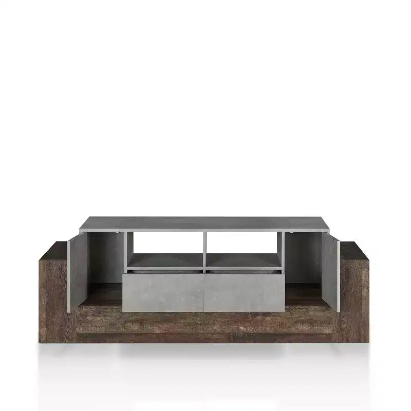 Mobile TV per televisori fino a 80" Cemento/Rovere riciclato - : Mobile console multimediale industriale con spazio di archiviazione