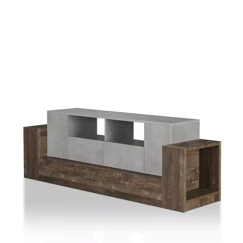 Mobile TV per televisori fino a 80" Cemento/Rovere riciclato - : Mobile console multimediale industriale con spazio di archiviazione