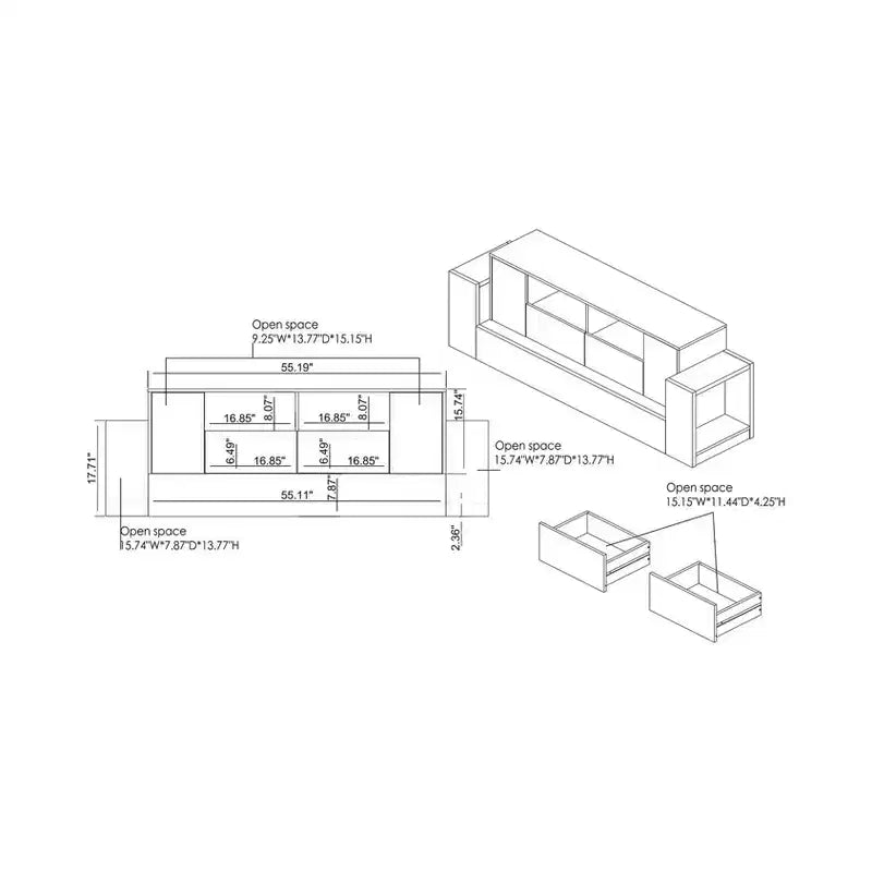 Mobile TV per televisori fino a 80" Cemento/Rovere riciclato - : Mobile console multimediale industriale con spazio di archiviazione