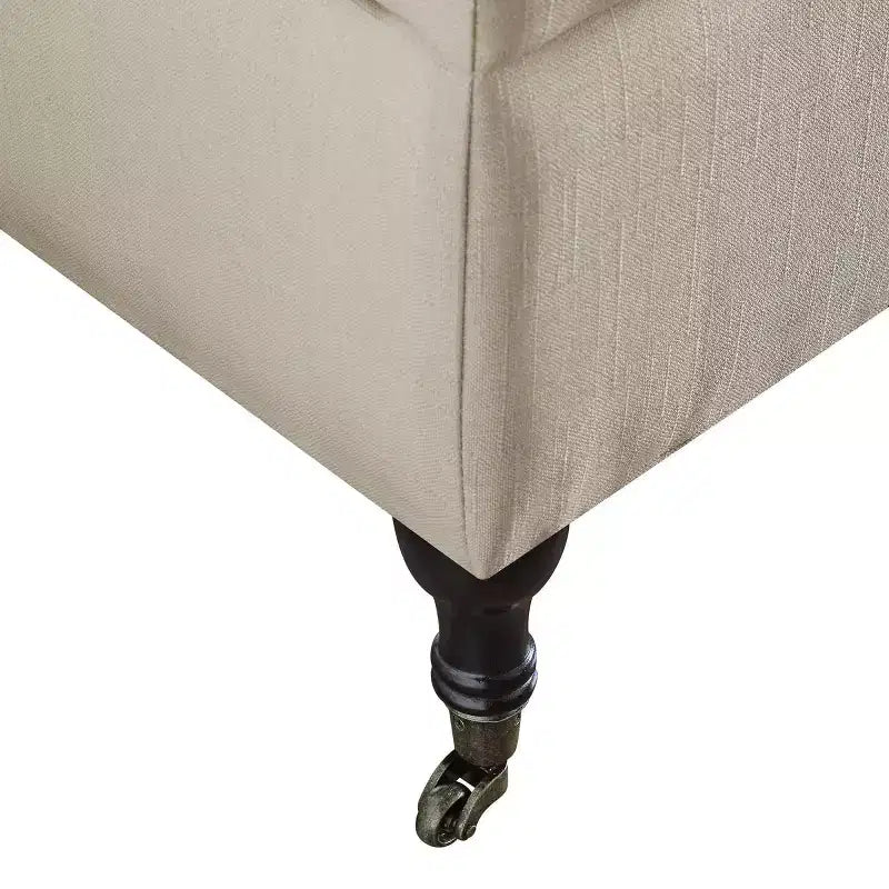 Panca trapuntata con contenitore color crema - : Moderno di metà secolo, Rivestimento in poliestere, Struttura in legno