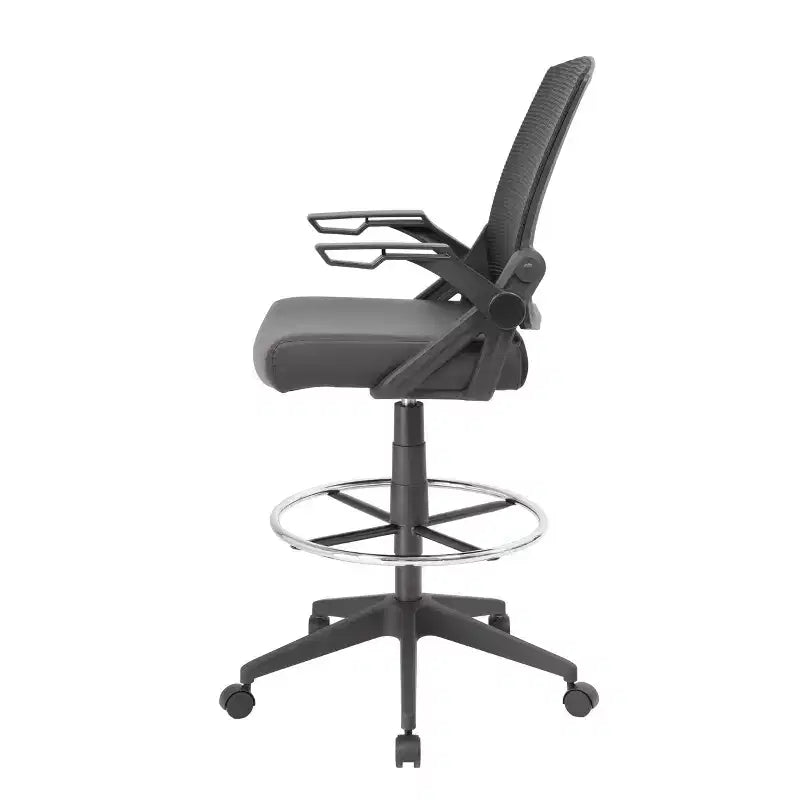 Sgabello da disegno con braccioli ribaltabili in rete nera - Boss Office Products