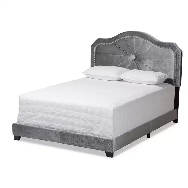 Queen Embla Velvet Fabric Upholstered Bed Gray - Baxton Studio: Modern Tufted Design, Glossy Finish, Foam Fill, MDF Frame
