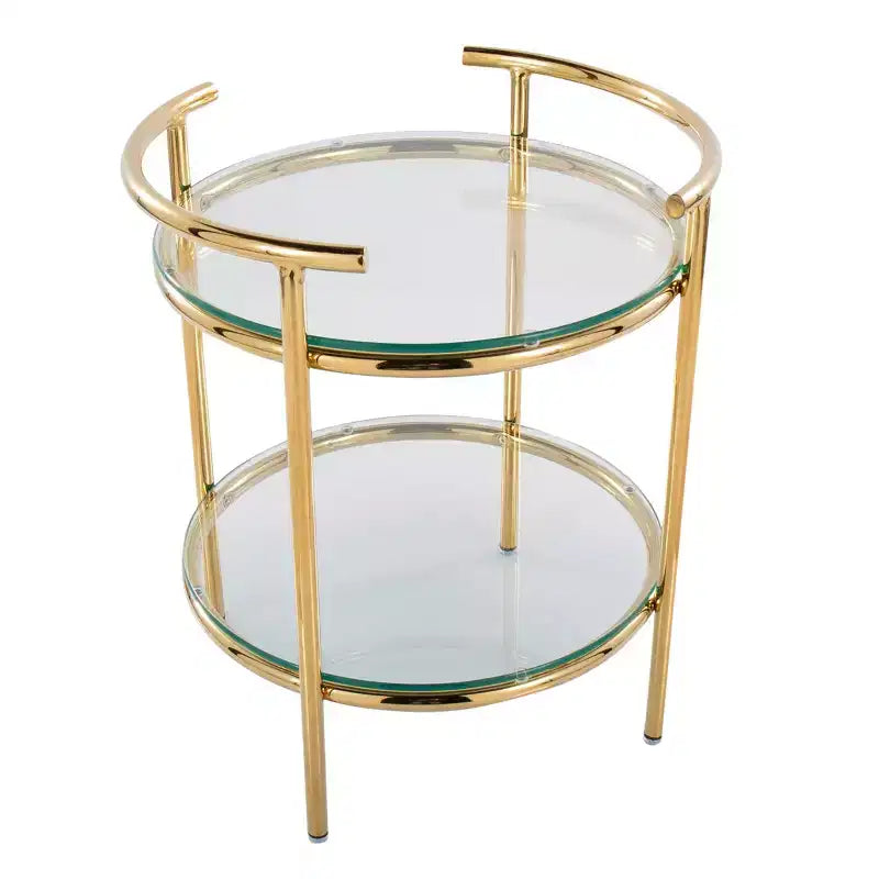 Tavolino Oro/Vetro Trasparente - : Art Déco, Design a Più Livelli, Forma Ovale, Altezza 56 cm
