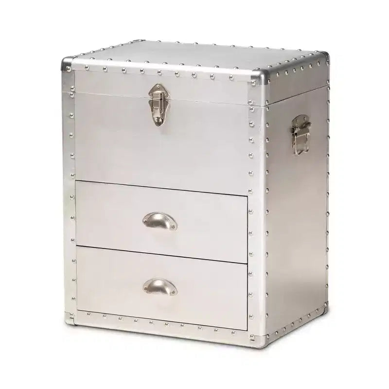 Serge Metal 2 Drawer Accent Storage Chest Silver - Baxton Studio: Vintage Industrial Design, Fully Assembled