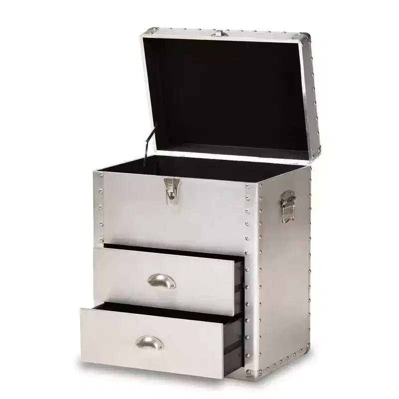 Cassettiera Accent a 2 Cassetti Argento - : Design Industriale Vintage, Completamente Assemblata