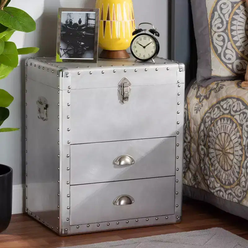 Cassettiera Accent a 2 Cassetti Argento - : Design Industriale Vintage, Completamente Assemblata