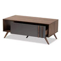 1 Tavolino da caffè Naoki in legno bicolore con 1 cassetto, grigio/noce - : Tavolino moderno rettangolare in truciolato con ripiano