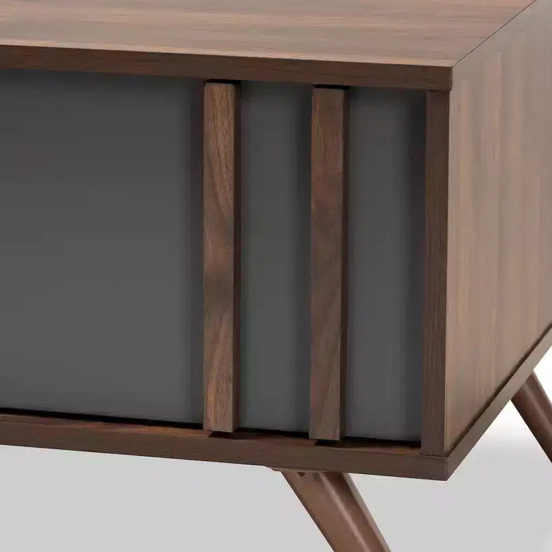 1 Tavolino da caffè Naoki in legno bicolore con 1 cassetto, grigio/noce - : Tavolino moderno rettangolare in truciolato con ripiano