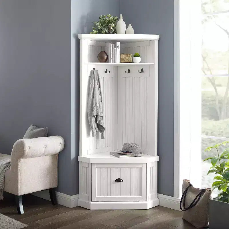 Appendiabiti da Ingresso Seaside Corner Bianco Invecchiato - : Organizer da Ingresso con Scarpiera, 4 Ganci