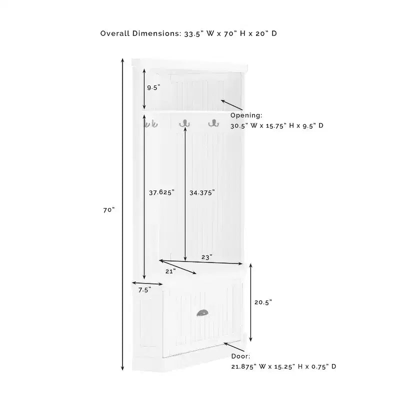 Appendiabiti da Ingresso Seaside Corner Bianco Invecchiato - : Organizer da Ingresso con Scarpiera, 4 Ganci
