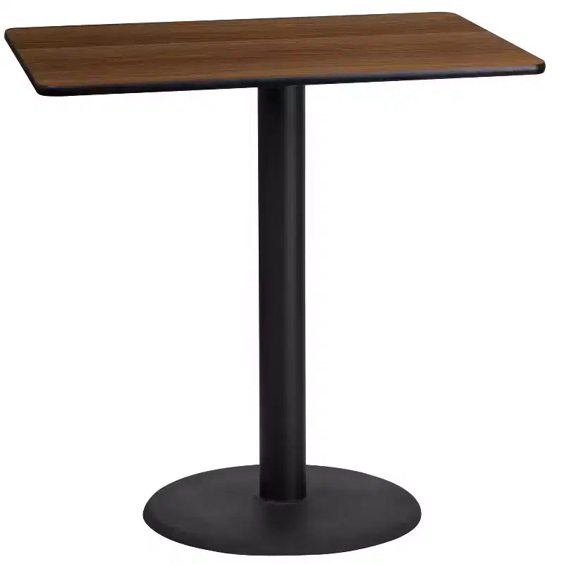 Piano tavolo laminato rettangolare 24'' x 42'' con base tavolo rotonda altezza bar 24''.