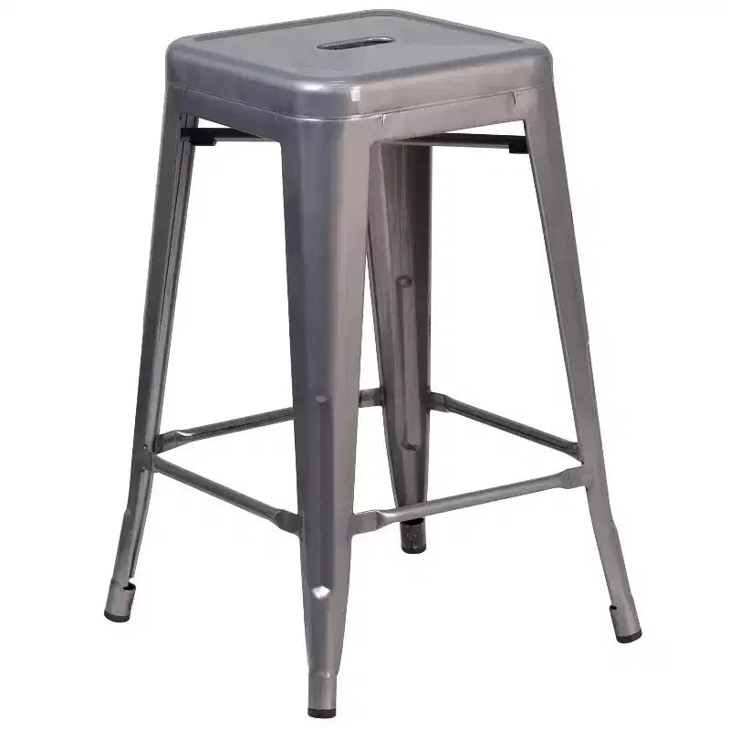 Flash Furniture Lincoln 24'' High Backless Silver Antique Finish with Clear Coat Metal Indoor Counter Height Stool with Square Seat