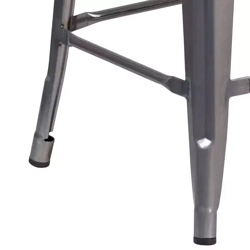 Sgabello da interno Lincoln da 24'' con schienale basso, finitura argento anticato con vernice trasparente, altezza bancone, seduta quadrata