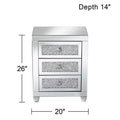 Tavolino/Comodino Rettangolare Moderno con Specchio e 3 Cassetti, 50x35 cm, Cristallo/Vetro Argento, per Soggiorno Camera da Letto Ingresso