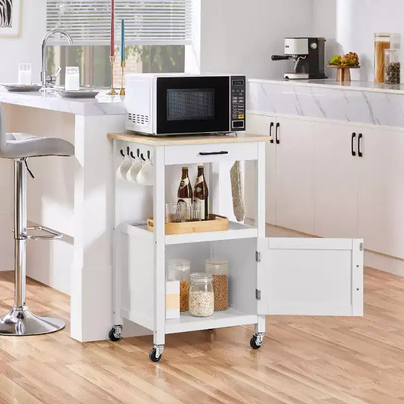 Carrello da Cucina su Ruote con Ripiano Aperto e Mobiletto Chiuso