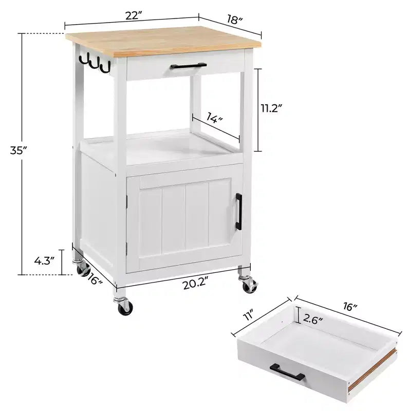 Carrello da Cucina su Ruote con Ripiano Aperto e Mobiletto Chiuso