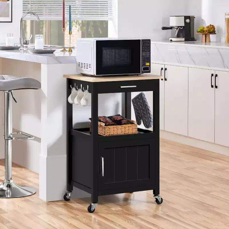 Carrello da Cucina su Ruote con Ripiano Aperto e Mobiletto Chiuso