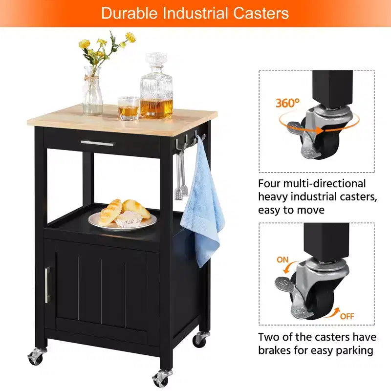 Carrello da Cucina su Ruote con Ripiano Aperto e Mobiletto Chiuso