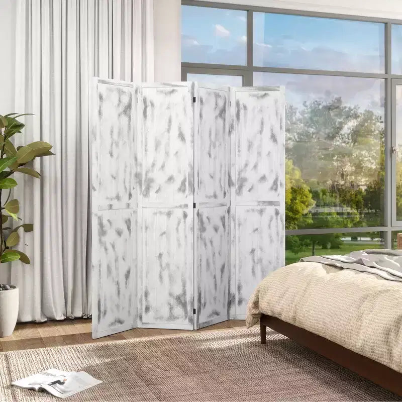 Divisorio a 4 pannelli alto 167 cm e schermo pieghevole per la privacy, divisorio, parete divisoria per camera da letto, ufficio, soggiorno, bianco