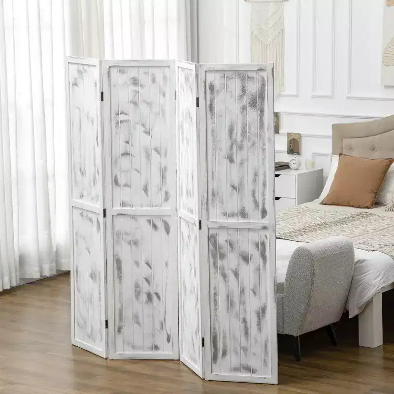 Divisorio a 4 pannelli alto 167 cm e schermo pieghevole per la privacy, divisorio, parete divisoria per camera da letto, ufficio, soggiorno, bianco