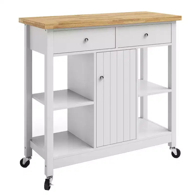 Isola da Cucina con Cassetti, Carrello con Ruote Bloccabili, Utilizzabile come Coffee Bar, Porta Microonde o Scaffali per Riporre Oggetti (Bianco)
