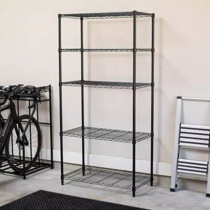 Scaffalatura a 5 Ripiani in Filo Metallico - Nera Opaca - Scaffale Resistente