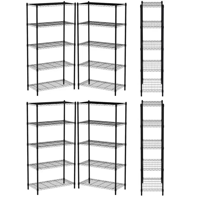 Scaffalatura a 5 Ripiani in Filo Metallico - Nera Opaca - Scaffale Resistente