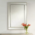 Specchio da parete decorativo rettangolare, moderno, con bordo smussato e cornice color champagne con perline, 68,5 cm di larghezza per bagno, camera da letto, soggiorno e ufficio