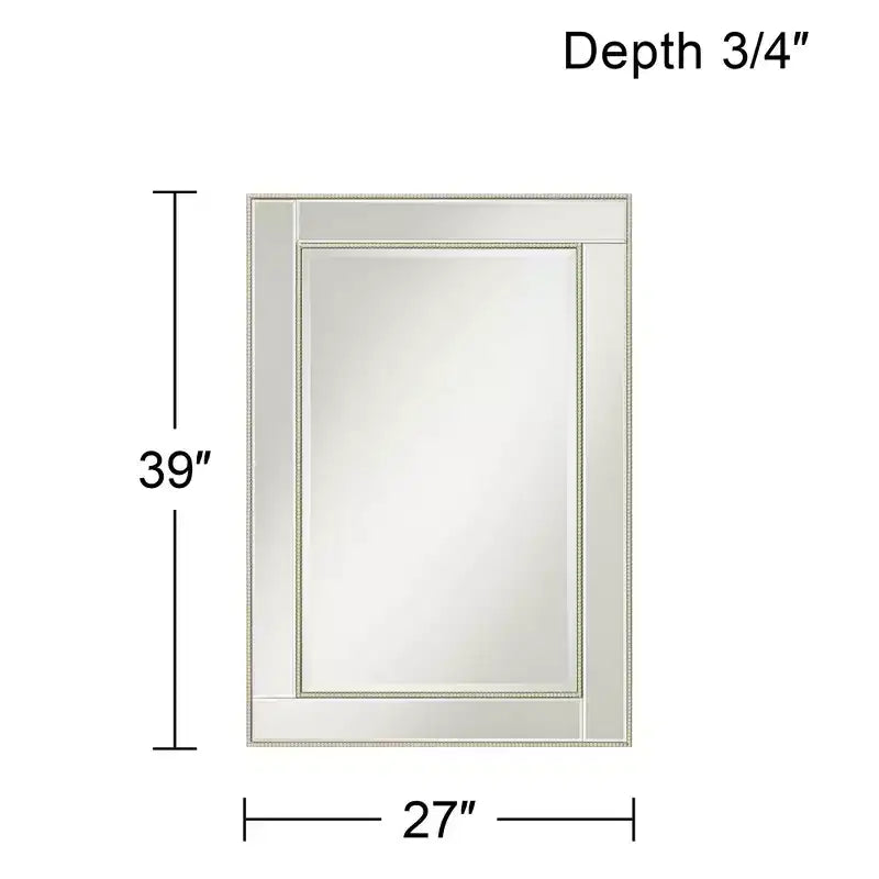 Specchio da parete decorativo rettangolare, moderno, con bordo smussato e cornice color champagne con perline, 68,5 cm di larghezza per bagno, camera da letto, soggiorno e ufficio