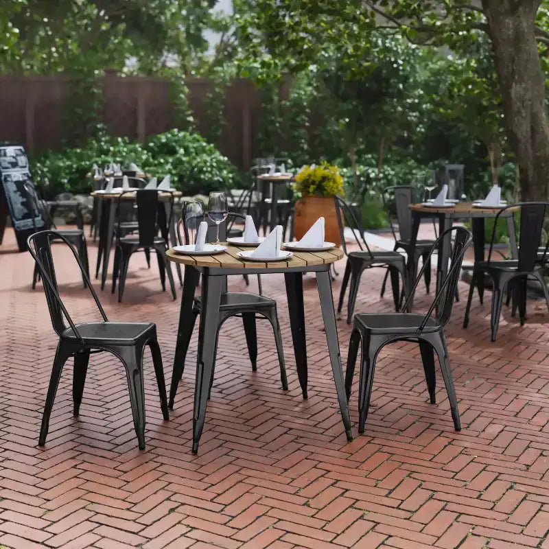 Tavolo da pranzo per interni/esterni di livello commerciale, piano rotondo da 30 pollici in poliresina per tutte le stagioni con base in acciaio