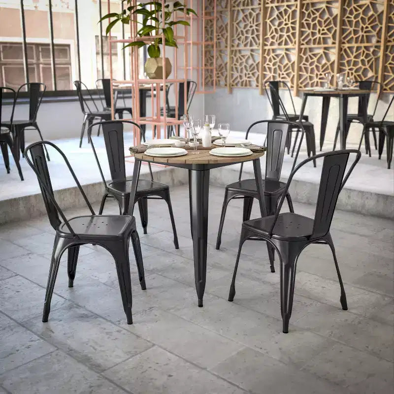 Tavolo da pranzo per interni/esterni di livello commerciale, piano rotondo da 30 pollici in poliresina per tutte le stagioni con base in acciaio