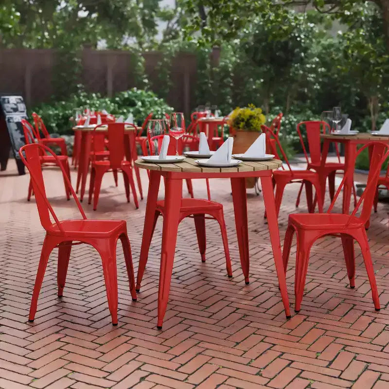 Tavolo da pranzo per interni/esterni di livello commerciale, piano rotondo da 30 pollici in poliresina per tutte le stagioni con base in acciaio